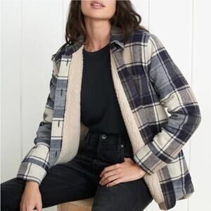 Jenni Kayne Shearling Lined Farmhouse Jacket In Navy Plaid Size XL